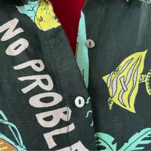 Nicole Miller New York Top 100% Linen Tropical Print Size Large Excellent! - Picture 9 of 11